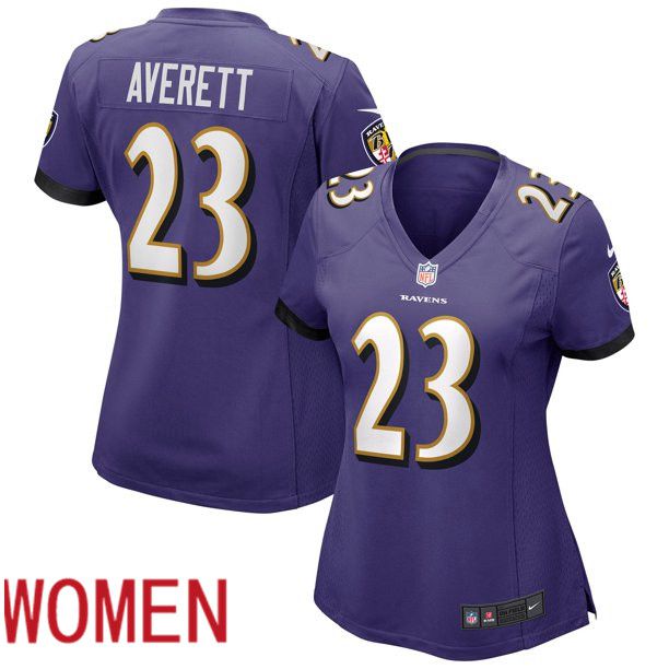 Women Baltimore Ravens 23 Anthony Averett Purple Nike Limited Player NFL Jersey